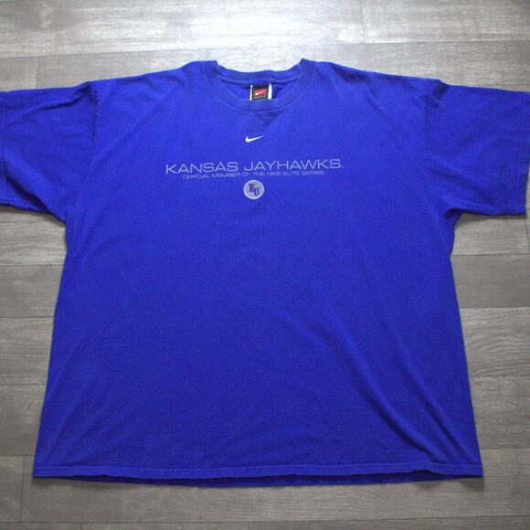 Vintage Nike Elite Kansas Jayhawks Short Sleeve T - Shirt Size XXL Color Blue - Picture 2 of 5